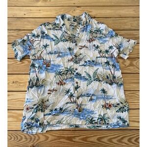 Campia Moda Rayon Hawaiian Shirt Size Large Men’s Cream Short Sleeve